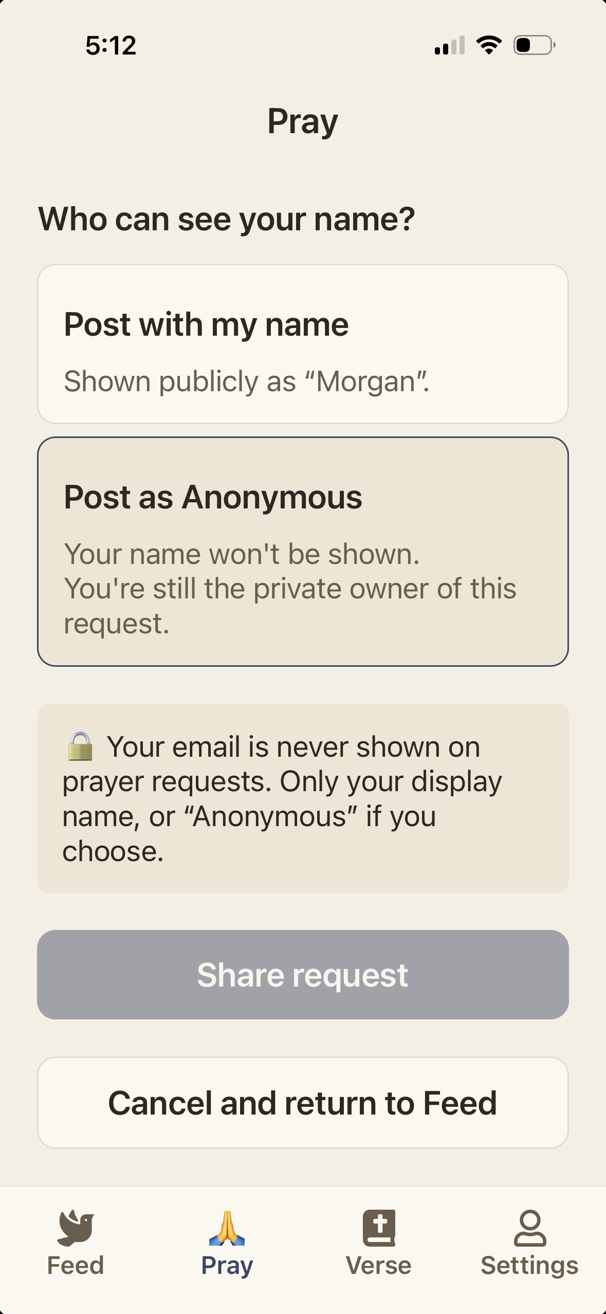 Anonymous display choice